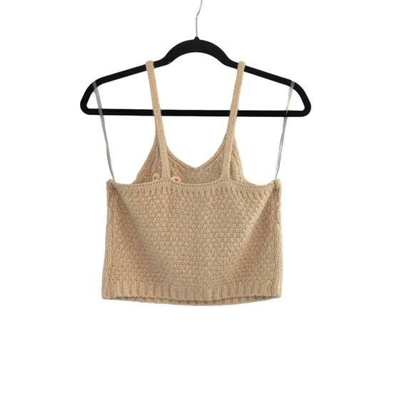 Crave Fame Tan Floral Embroidered Crop Sweater Tank Size XSmall Crocheted Tank - Picture 2 of 3